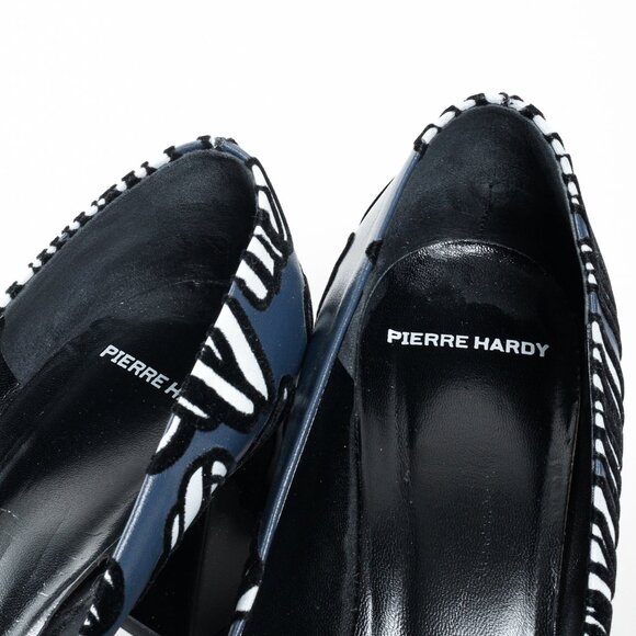 Pierre Hardy Leather Velvet Striped Heels - Picture 9 of 10